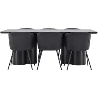 Ebuy24 Olivia eethoek tafel 100x210cm en 6 fluwelen stoelen met armleuningen zwart.