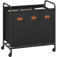 Songmics - Wasmand - Wasmand met Wielen - 3 Vakken - Verrijdbare Wasverzamelaar - Met 5 Labels