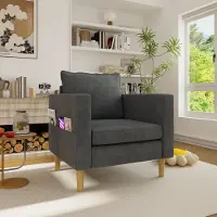 HAUSS SPOLE Fauteuil - Leesstoel Met Zijvakken En Zacht Rugkussen - Voor Woonkamer En Leeshoek - Chenille Grijs