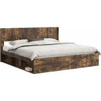 vidaXL Bedframe met opbergruimte en hoofdbord Gerookt eiken