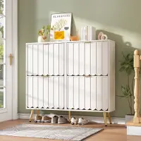 HAUSS SPOLE Schoenenkast - Smal Design Met 4 Kleppen En Verstelbare Vakken - Voor Hal En Entree - MDF En Spaanplaat - 100x24x91,5 Cm - Wit