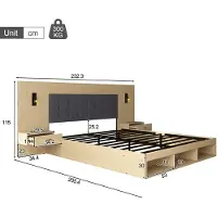 HAUSS SPOLE Tweepersoonsbed 160x200 cm - Met USB en Draaibare Leeslamp - Met Opbergruimte en 2 Nachtkastjes - Zonder Matras - MDF - Licht Eiken