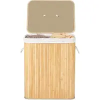 Songmics - Wasmand - Wasmand met Deksel - 2 Vakken - Uitneembare en Wasbare Waszak - Bamboe