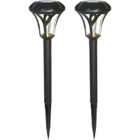 Gerimport Tuinlamp - 2x - solar - LED licht - kunststof - H38 cm - zwart - grondpin - prikspot