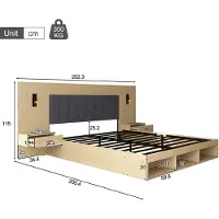 HAUSS SPOLE Tweepersoonsbed 180x200 cm - Met USB En Type C, Leeslamp En Opbergruimte - Zonder Matras - MDF - Licht Eiken