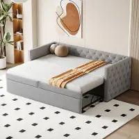 HAUSS SPOLE Gestoffeerd Slaapbankbed 90x200 cm - Uitschuifbaar Logeerbed Zonder Matras - Met Lattenbodem - Fluweel - Lichtgrijs