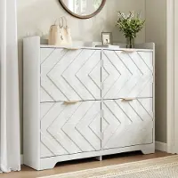 HAUSS SPOLE Schoenenkast - 4 Klepvakken En Bovenblad - Ruimtebesparend Voor Hal En Entree - MDF - 105x24x90 Cm - Wit