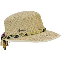 Herman Casquette/chapeau en paille naturelle unie pour femme avec ceinture tressée raphia/tissu