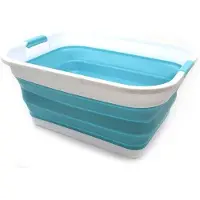OEM 10,8 Amerikaanse gallons (ongeveer 41 liter) opvouwbaar plastic wasbakje - Opvouwbare, inklapbare opbergkoffer - Draagbaar wasbakje - Ruimtebesparend wasbakje (hemelsblauw)
