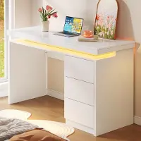 Flieks Moderne LED-bureaulamp met drie lades, vergroot en verbred oppervlak, computerbureau, kantoorbureau, 120x50x78.5cm, wit