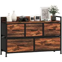 HOMCOM -Kommode-Polyester, Stahl-98L x 29B x 63H cm-Rustikal-Braun