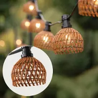 LumenXL Prikkabel set inclusief kappen in donkere houtkleur met rotanlook, verkrijgbaar met verschillende LED lampen