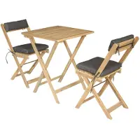 Happy Garden Eettafel en stoelenSet voor 2 personen in acacia en grijze kussens BENAGIL