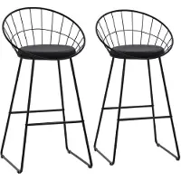 Happy Garden Set van 2 barkrukken 75cm in zwart metaal en zwart kussen ALEX
