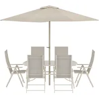 Ebuy24 Brekki tuinmeubelset parasol, tafel 90x150cm 6 stoelen beige.