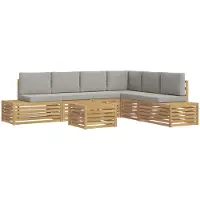 vidaXL 7 st Buiten bank set Polyester Wit en Lichtgrijs