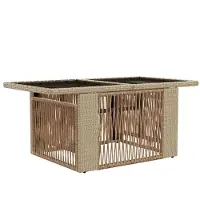 Syfax Tuinstafel Beige 100 x 55 x 37 cm PE Rattan en Glas