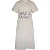 Gaubert Essential Dames Nachthemd Korte Mouw - Premium Gekamd Katoen - Wild & Furry - Zand Beige - Maat S - GB-6812