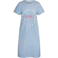 Gaubert Essential Dames Nachthemd Korte Mouw - Premium Gekamd Katoen - Always Love You - Lichtblauw - Maat L - GB-6813