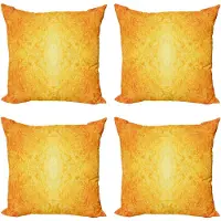 Abakuhaus Oranje Decoratieve Kussenhoes 4-pak, Antieke Bloemversiering, Modern Accent Dubbelzijdig Digitaal Print, 40 x 40 cm, Marigold