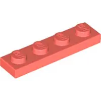 LEGO : 50 stuks platte steen 1x4 in koraalrood