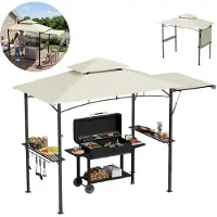 XINZI BBQ Overkapping, tuinpaviljoen met zijschermen en dubbel dak, UV-bestendig, stabiel stalen frame voor tuin en terras (beige)