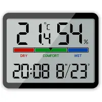 OEM Digitale wandklok, groot display, datum, temperatuur, luchtvochtigheid, geschikt voor gebruik in huis en op kantoor, werkt op batterijen, zwarte afwerking