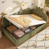 Sweiko Kinderbed - 90 x 190 cm - Opbergruimte - Velvet - Kroonvorm - Groen