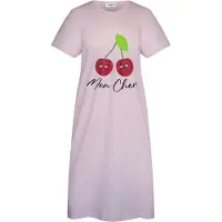 Gaubert Essential Dames Nachthemd Korte Mouw - Premium Gekamd Katoen - Mon Cheri - Roze - Maat M - GB-6819