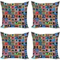 Abakuhaus kleurrijk decoratief kussenhoes 4-pack, Mediterrane Dorp, Modern Accent dubbelzijdige digitale print, 50 x 50 cm, rood blauw meerkleurig