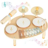 AIYAPLAY Kinder Percussie-Instrumentenset-Multiplex, Metaal-39,5L x 28,5B x 23H cm-Natuurlijk hout