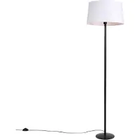 QAZQA Zwarte vloerlamp met linnen kap wit 45 cm - Simplo
