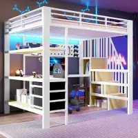 Sweiko Hoogslaper - 140 x 200 cm - Metalen frame - Inclusief bureau - 3 lades - Stopcontact - LED-verlichting - Wit