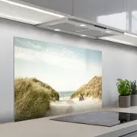 KitchenYeah Spatscherm 100x65 cm - Zelfklevende achterwand Strand - Duin - Lucht - Keuken muurbeschermer - Spatwand fornuis