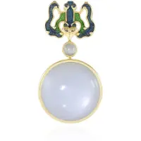 Cavill - Zilveren Hanger 925 Sterling Zilver - Vergulde Bezel - Ronde Witte Maansteen 19,8 ct & Groene Maansteen 0,315 ct - Elegante Tijdloze Sieraden