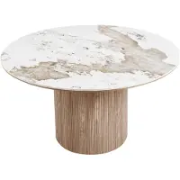 Ebuy24 Eettafel Athens - Rond Keramisch Wit/Bruin - Ø140x76cm