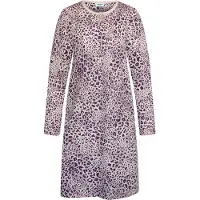 Gaubert Essential Dames Nachthemd Lange Mouw - Premium Gekamd Katoen - AOP Panterprint - Beige Paars - Maat S - GB-6811