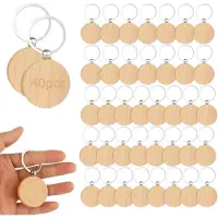 LONGZIMING - 40 stuks - DIY houten sleutelhangers - Houten Sleutelhangers Blanco Rond - Sleutelhanger - hout - Schilderen, Graveren En Personaliseren