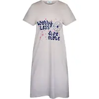 Gaubert Essential Dames Nachthemd Korte Mouw - Premium Gekamd Katoen - Worry Less Live More - Greige - Maat XXL - GB-6817