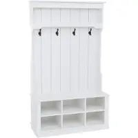 MCW Garderobekast -P26, halgarderobekast, houten garderobekast met zitbank, 4 haken, opbergvak, melamine, 170 x 100 x 39 cm ~ wit