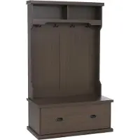 MCW Garderobekast -P27, halgarderobekast, houten garderobekast met zitbank, 4 haken, opbergvak, melamine, 163 x 100 x 47 cm ~ walnootlook