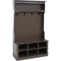 MCW Garderobekast -P26, halgarderobekast, houten garderobekast met zitbank, 4 haken, opbergvak, melamine, 170 x 100 x 39 cm ~ walnootlook