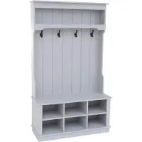 MCW Garderobekast -P26, halgarderobekast, houten garderobekast met zitbank, 4 haken, opbergvak, melamine, 170 x 100 x 39 cm ~ lichtgrijs