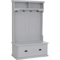 MCW Garderobekast -P27, halgarderobekast, houten garderobekast met zitbank, 4 haken, opbergvak, melamine, 163 x 100 x 47 cm ~ lichtgrijs