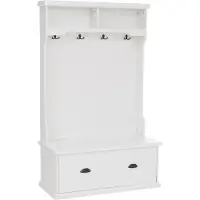 MCW Garderobekast -P27, halgarderobekast, houten garderobekast met zitbank, 4 haken, opbergvak, melamine, 163 x 100 x 47 cm ~ wit