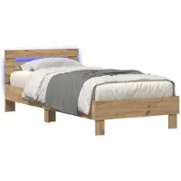 vidaXL Bedframe met LED-stripverlichting Artisanaal eiken Bewerkt hout