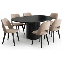 Furniture24 Uitschuifbare tafel 120 - 160 cm, model Zante, met 6 stoelen - zwart