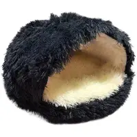 OEM Klein, rond pluche dierenbed in de vorm van een donut - half open - antislip bodem - zwart - 50x50 cm