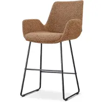 Nolon Nino-Eef barkruk bruin blend - zwart onderstel - 65 cm - japandi - armstoel - kookeiland