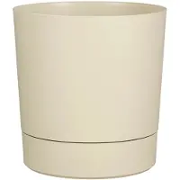 Mica Decorations Bloempot Coco - met onderschaal - beige - H19 x D18 cm - kunststof - buiten